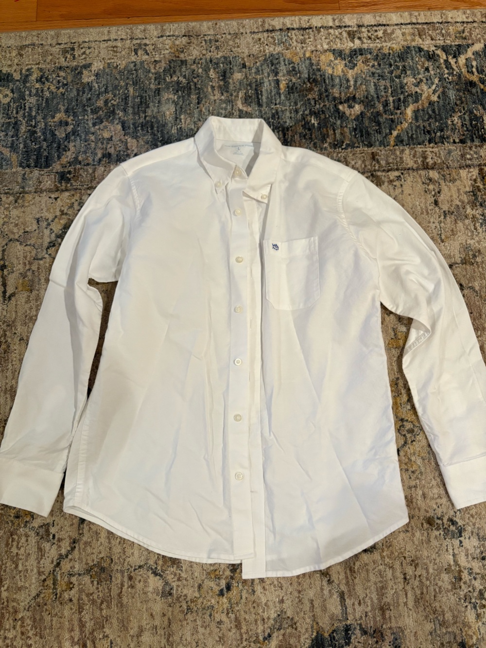 Southern Tide Boys Large Intercoastal White Long-Sleeve Button-Down Dress Shirt